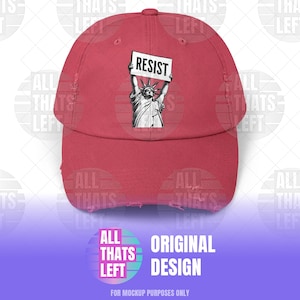 RESIST Sign Lady Liberty Printed Unisex Distressed Baseball Hat | Statue of Liberty, Anti-Trump Anti-DOGE Cap, Pro-Democracy Feminist Hats Dashing Red