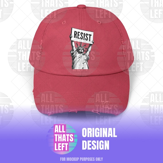 RESIST Sign Lady Liberty Printed Unisex Distressed Baseball Hat | Statue of Liberty, Anti-Trump Anti-DOGE Cap, Pro-Democracy Feminist Hats