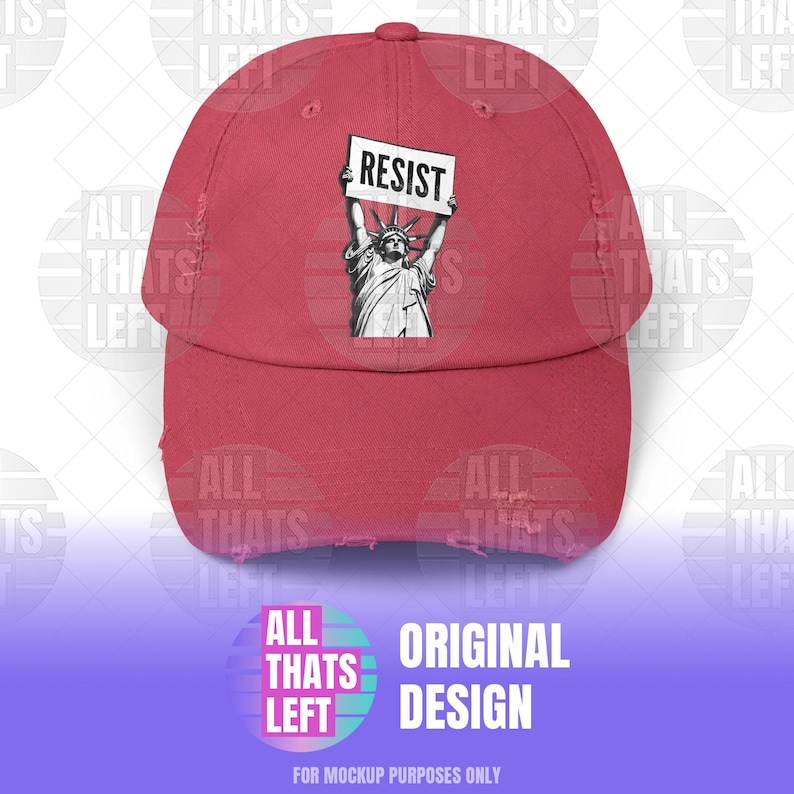 RESIST Sign Lady Liberty Printed Unisex Distressed Baseball Hat | Statue of Liberty, Anti-Trump Anti-DOGE Cap, Pro-Democracy Feminist Hats Dashing Red