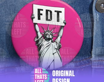 Spille rosa FDT (F Donald Trump) / Arte retrò della Statua della Libertà, Spille anti-Trump, Spille anti-DOGE, Spilla pro-democrazia, Spilla pro-uguaglianza