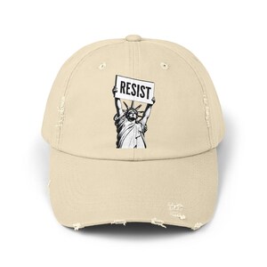 RESIST Sign Lady Liberty Printed Unisex Distressed Baseball Hat | Statue of Liberty, Anti-Trump Anti-DOGE Cap, Pro-Democracy Feminist Hats Stone