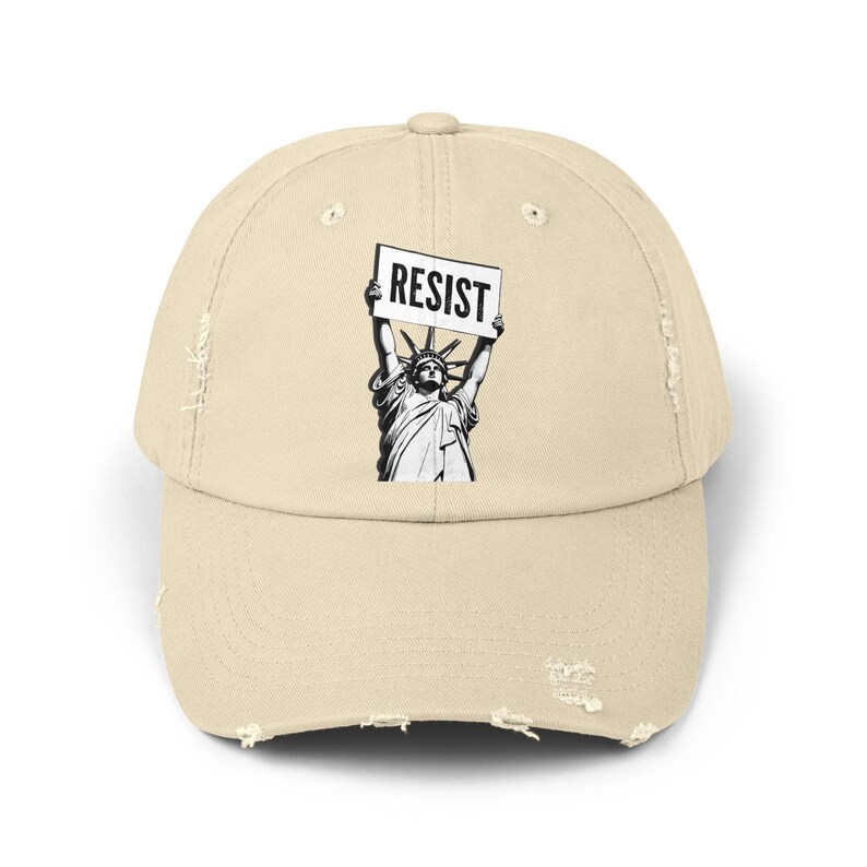 RESIST Sign Lady Liberty Printed Unisex Distressed Baseball Hat | Statue of Liberty, Anti-Trump Anti-DOGE Cap, Pro-Democracy Feminist Hats Stone