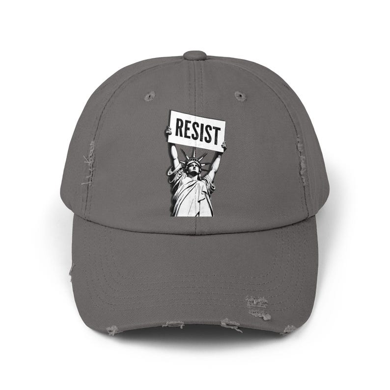RESIST Sign Lady Liberty Printed Unisex Distressed Baseball Hat | Statue of Liberty, Anti-Trump Anti-DOGE Cap, Pro-Democracy Feminist Hats Nickel