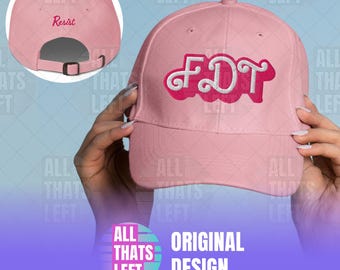 FDT (F Donald Trump) Bestickte, beidseitig bedruckte Dad-Cap – Anti-Trump-Baseballkappe mit Puppenschrift im „Resist“-Stil, Anti-MAGA-Liberalen-Aufdruck