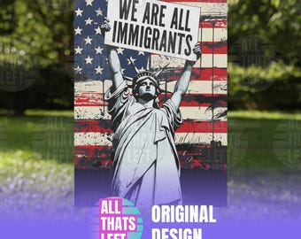 We are ALL Immigrants Vrijheidsbeeld buiten dubbelzijdige, in de VS gemaakte tuinborden | Anti-Trump-borden, pro-democratie anti-DOGE-gazonbord