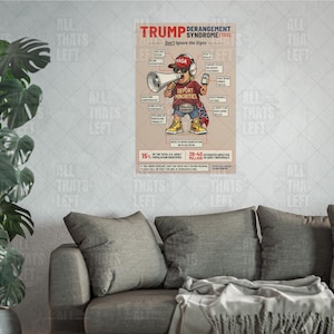 TDS Trump Derangement Syndrome Symptomen print poster geelbruin | Karikatuur satire kunst aan de muur, anti-troefcadeau voor liberalen, grappig politiek cadeau afbeelding 15