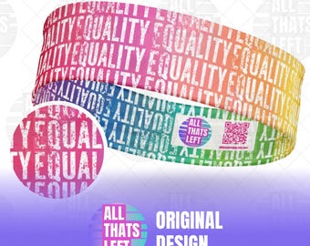Fascia elastica EQUALITY PRIDE bianca/stampa arcobaleno all over / Fascia per capelli LGBTQIA+ / Fascia antisudore per i diritti umani / Accessorio per l'allenamento di protesta