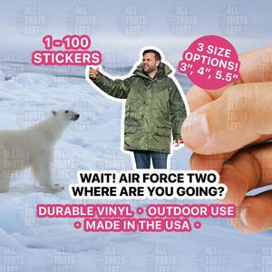 JD Vance Greenland Air Force Two Die Cut Sticker | Naklejki Deserted Ice Jacket Photo Meme | Naklejki antyrepublikańskie | Spraw, by Ameryka odeszła
