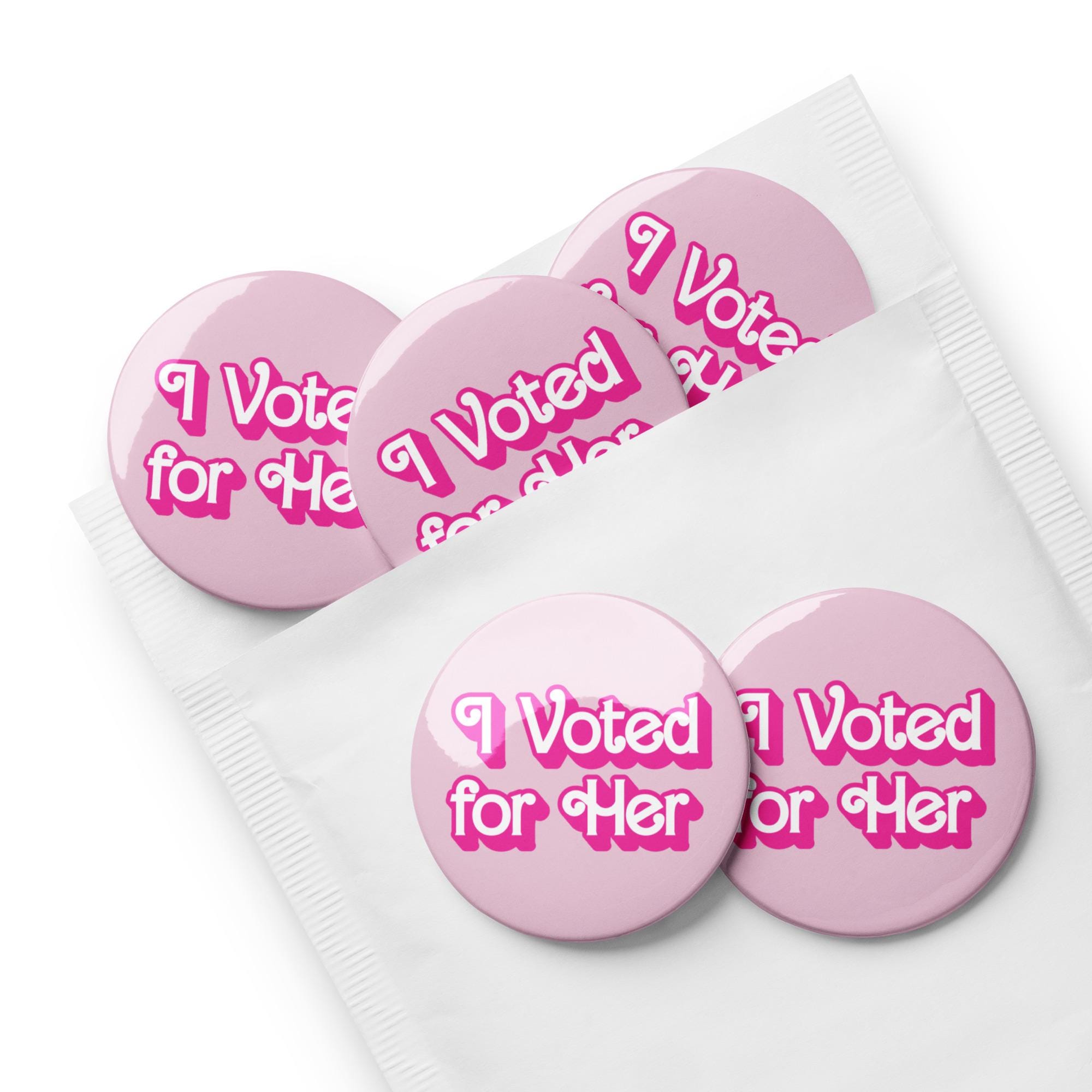 Pink Vote Sticker I Voted for Her Doll Text Pink Pin Button, Kamala Harris Democrat Voter ...