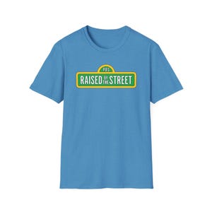 Raised by the Street Public Broadcasting T-Shirt — Support Sesame Street 90s Kids Tee Heather Sapphire