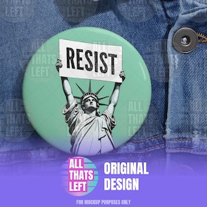 RESIST Green Pin Buttons | Retro Statue of Liberty Art, Anti-Trump Button, Anti-DOGE Pins, Pro-Democracy Pin, Pro-Equality Pin, Feminist Pin