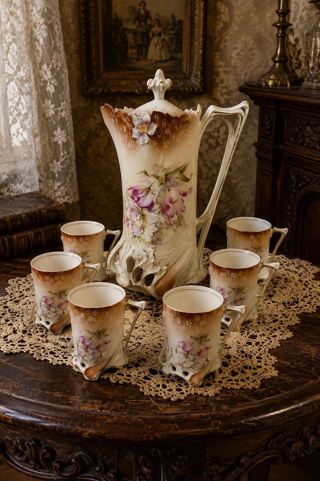 ２客フランスアンティーク 優雅な白のショコラカップ　アカンサス19世紀 Antique Chocolate Cups - Etsy