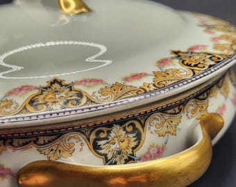 Turn of the Century Wm. Guérin & Co. Limoges Service - 6-Piece Setting for 4 + Serving Trio - Gold Baroque - Empire-Revival - Double Stamped
