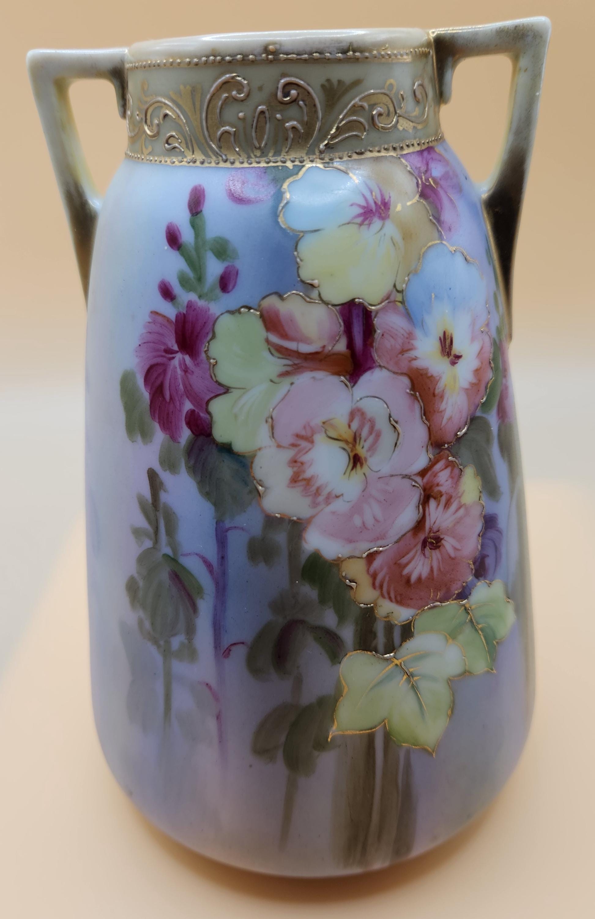 NIPPON Hand painted花柄ホワイト花瓶 四角い口 2持ち手 Hand Painted Nippon - Etsy