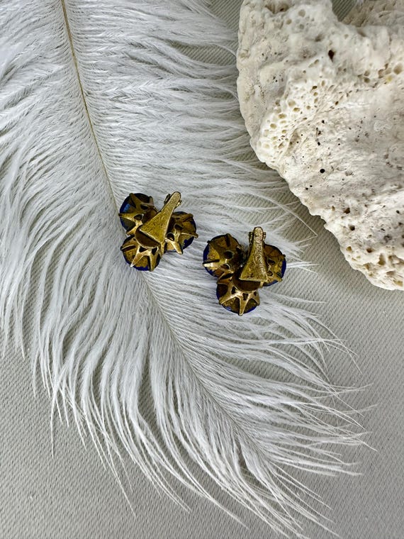 Boucles D'oreilles Vintage Clips - Anneaux Noirs Et Bleus - Occasion Bon état