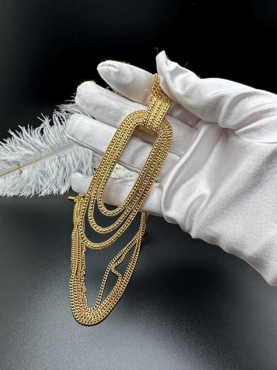 Rare Signed Monet Gold-Tone Chain Necklace Oval M… - image 3