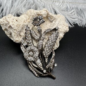 One-of-a-Kind Vintage Silver Tone Flower Brooch – Sparkling Rhinestones, 3” Large!