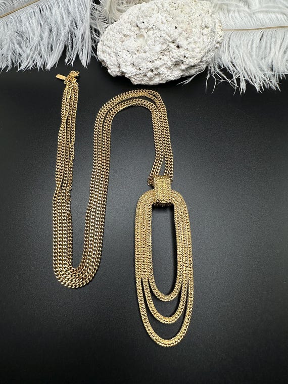 Rare Signed Monet Gold-Tone Chain Necklace Oval M… - image 2