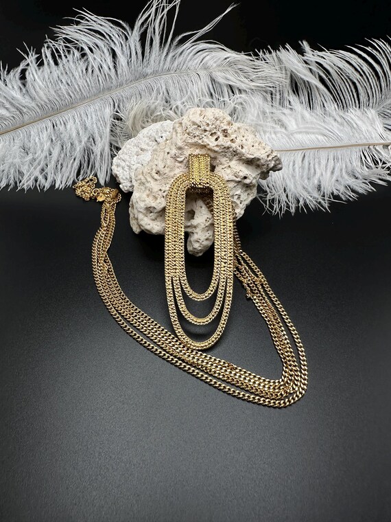 Rare Signed Monet Gold-Tone Chain Necklace Oval M… - image 1