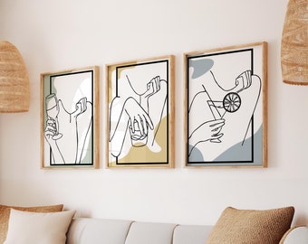 Minimalist Woman Drinking Line Art Poster Set (Digital Download)