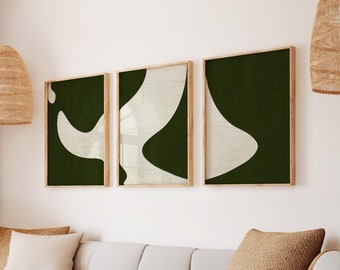 Green Wave Abstract Art Prints: Minimalist Texture Set of 3 (Digital Download)