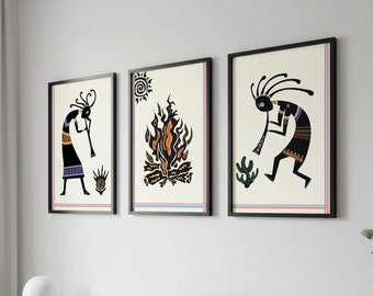 Kokopelli Poster Set: Southwestern Tribal Kids Room Art (Digital Download)