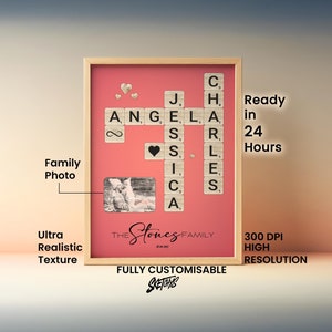 Personalized Scrabble Poster, Crossword Scrabble Digital Print, Custom Family Keepsake Wooden Textured Poster,Family Name Poster
