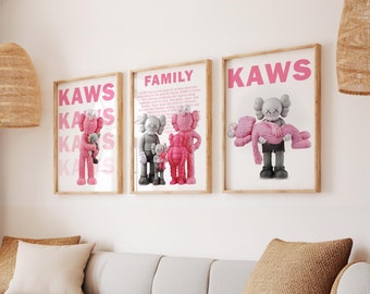 Set di 3 poster Pink Kaws: decorazioni per la cameretta dei bambini Hypebeast (download digitale)
