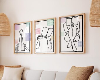 Bookish One Line Art Print Set: Women Reading (Digital Download)