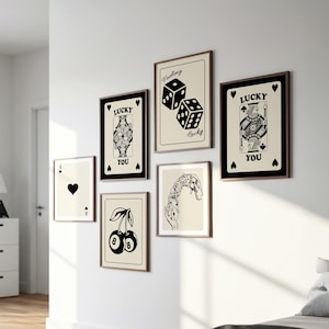 Set di poster di carte da gioco Lucky Playing Card – Arte murale retrò, arredamento minimalista del casinò, stampe di portafortuna, download digitale