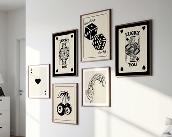 Retro Playing Card Poster Set: Minimalist Casino Art (Digital Download)