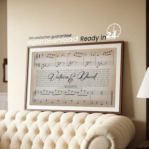 Kunst bruiloftslied - aangepaste poster songteksten, gepersonaliseerde bladmuziekkunst, cadeau voor stel, aangepaste herdenkingsbladmuziek liedafdrukken