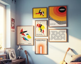 Bauhaus Exhibition Poster Set: Retro Minimalist Art (Digital Download)