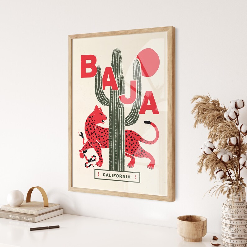 Baja California Poster: Mid-century Modern Wildcat Cactus Art (digital ...