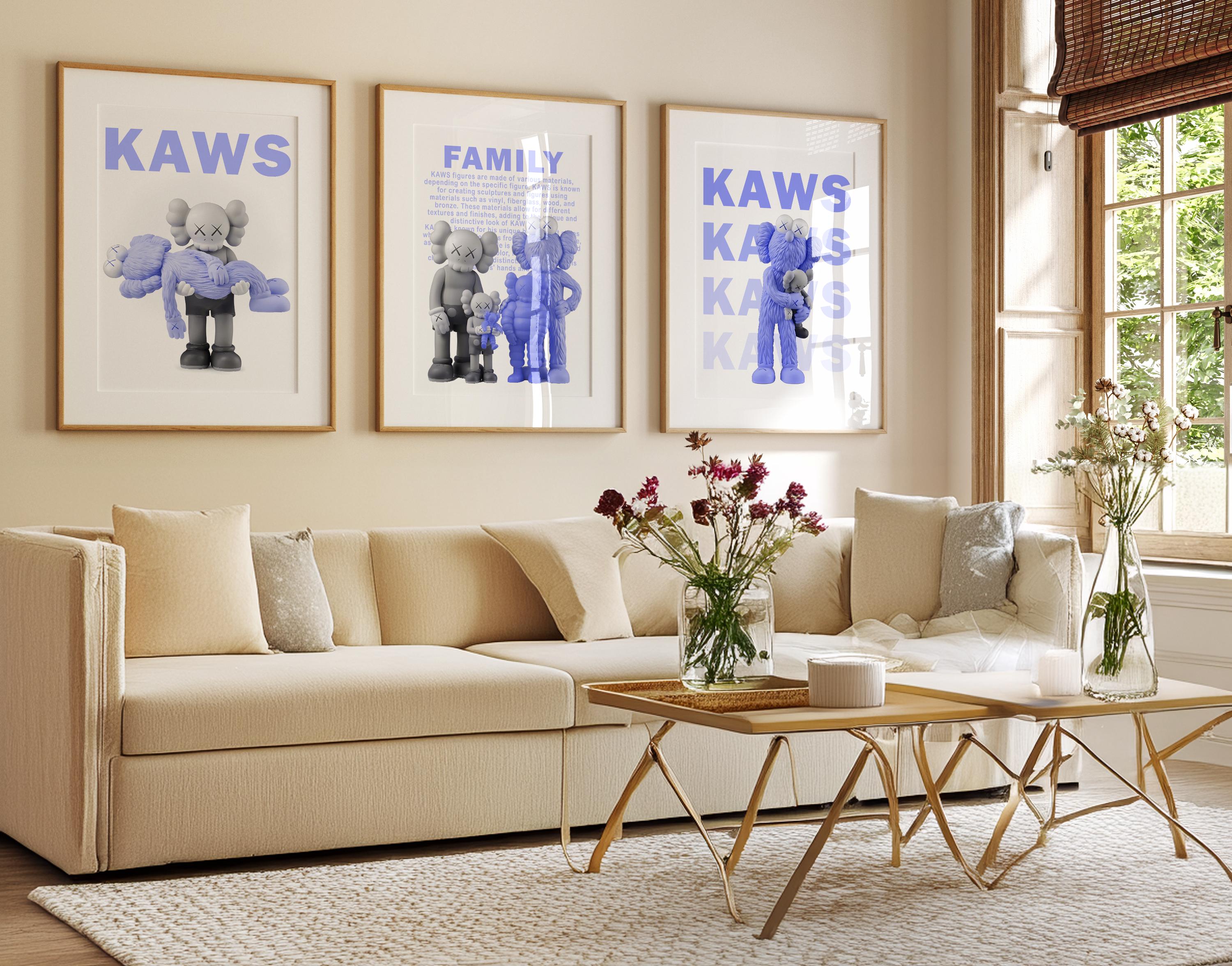 KAWS NGVポスター額装品　ブルー　木製フレーム 日本限定 KAWS NGVポスター額装品ブルー木製フレーム 絵画 - 絵画