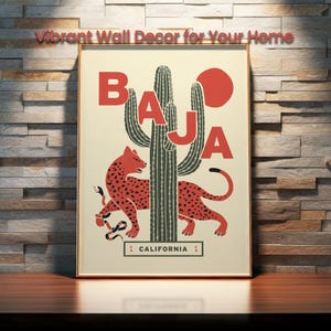 Pôster de Baja California | Impressão de arte do deserto moderna de meados do século | Decoração de parede de cacto selvagem retrô | Download digital de inspiração vintage