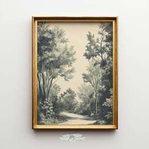 Vintage Forest Sketch Art Print: Neutral Country Landscape (Digital Download)