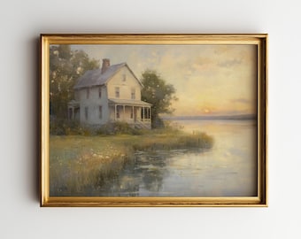 Farmhouse Landscape Print: Vintage Country Cottagecore Decor (Digital Download))