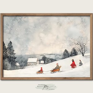 Vintage Cityscape, Winter Scenery, Printable Art, Winter Prints, Digital Art, Downloadable Digital Art, Vintage Art, Cozy Art