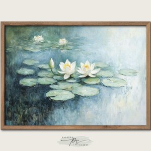 Water Lily Floral Wall Art, Still Life Flower Printable, Botanical Pastell Art,Rustic Downloadable Gift for Her