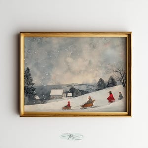 Vintage Cityscape, Winter Scenery, Printable Art, Winter Prints, Digital Art, Downloadable Digital Art, Vintage Art, Cozy Art