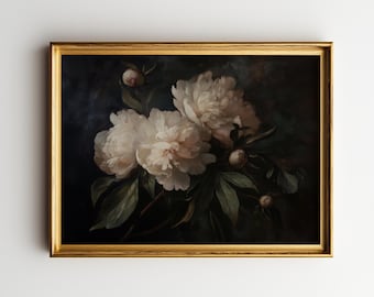 Vintage Peony Print: Pastel Floral Still Life Art (Digital Download)