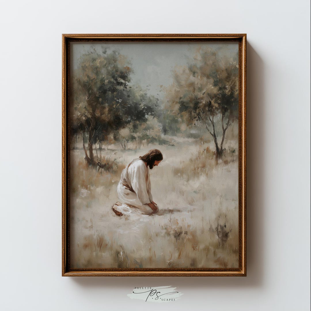 Jesus Praying in Garden of Gethsemane Art Print | Peaceful Christian ...
