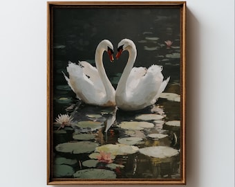 Swan Painting Print | Moody Lake Romantic French Country Wall Art (Digital Download)