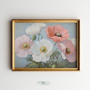 Pastell Flower Printable, Vintage Floral Wall Art, Still Life Botanical Art, Simple Rustic Downloadable Gift for Her