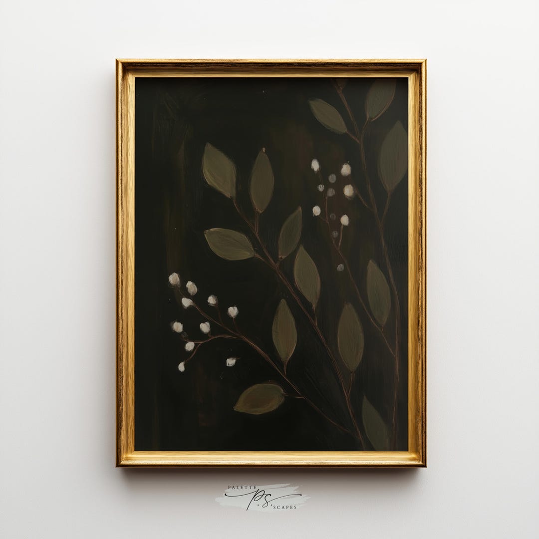Dark Floral Still Life Art Print: Moody Botanical Cottagecore (digital ...