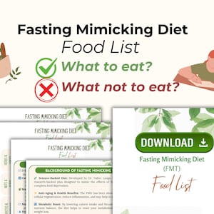 Fasting Mimicking Diet Food List | 141 Foods to Include & Avoid | Printable and Digital PDF | FMD Diet Plan Guide | Keto, Low-Carb, Vegan