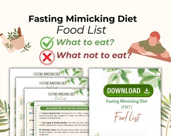 Fasting Mimicking Diet Food List | 141 Foods to Include & Avoid | Printable and Digital PDF | FMD Diet Plan Guide | Keto, Low-Carb, Vegan