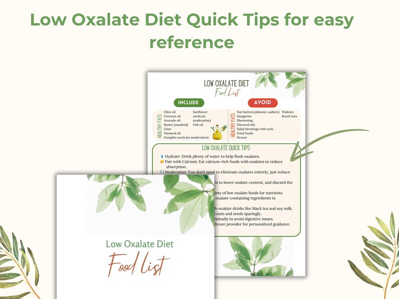 Low Oxalate Diet Food List Printable PDF Foods to Include &amp; Avoid for ...