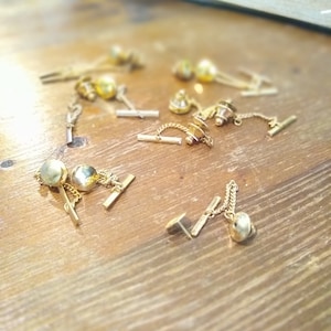 12 Sets - Gold Tone Tie Tacks (Spring Loaded Clutch and Chain)